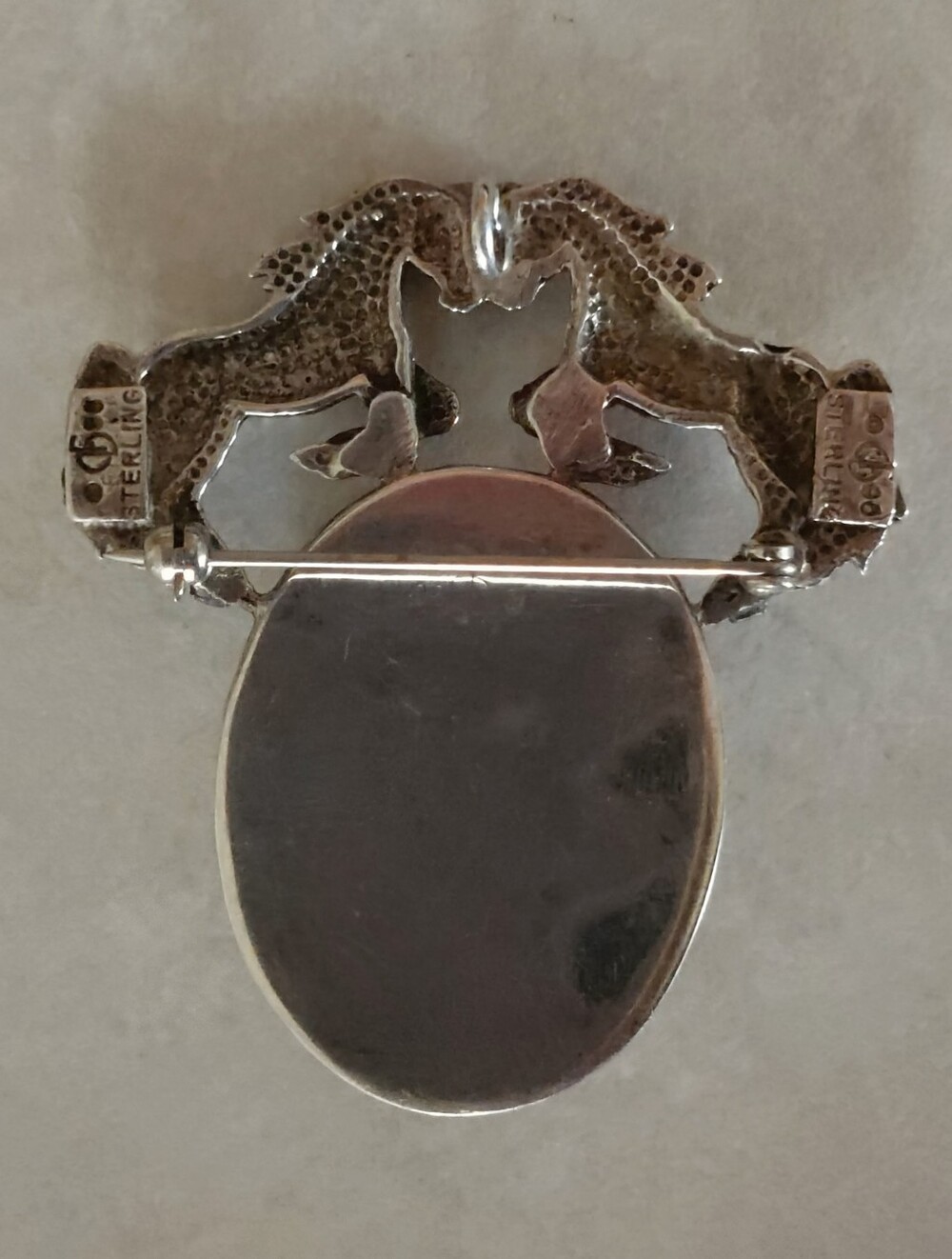 Vintage .925 Sterling Silver Horses Pendant/Brooch with Large Turquoise Stone - Picture 3 of 7